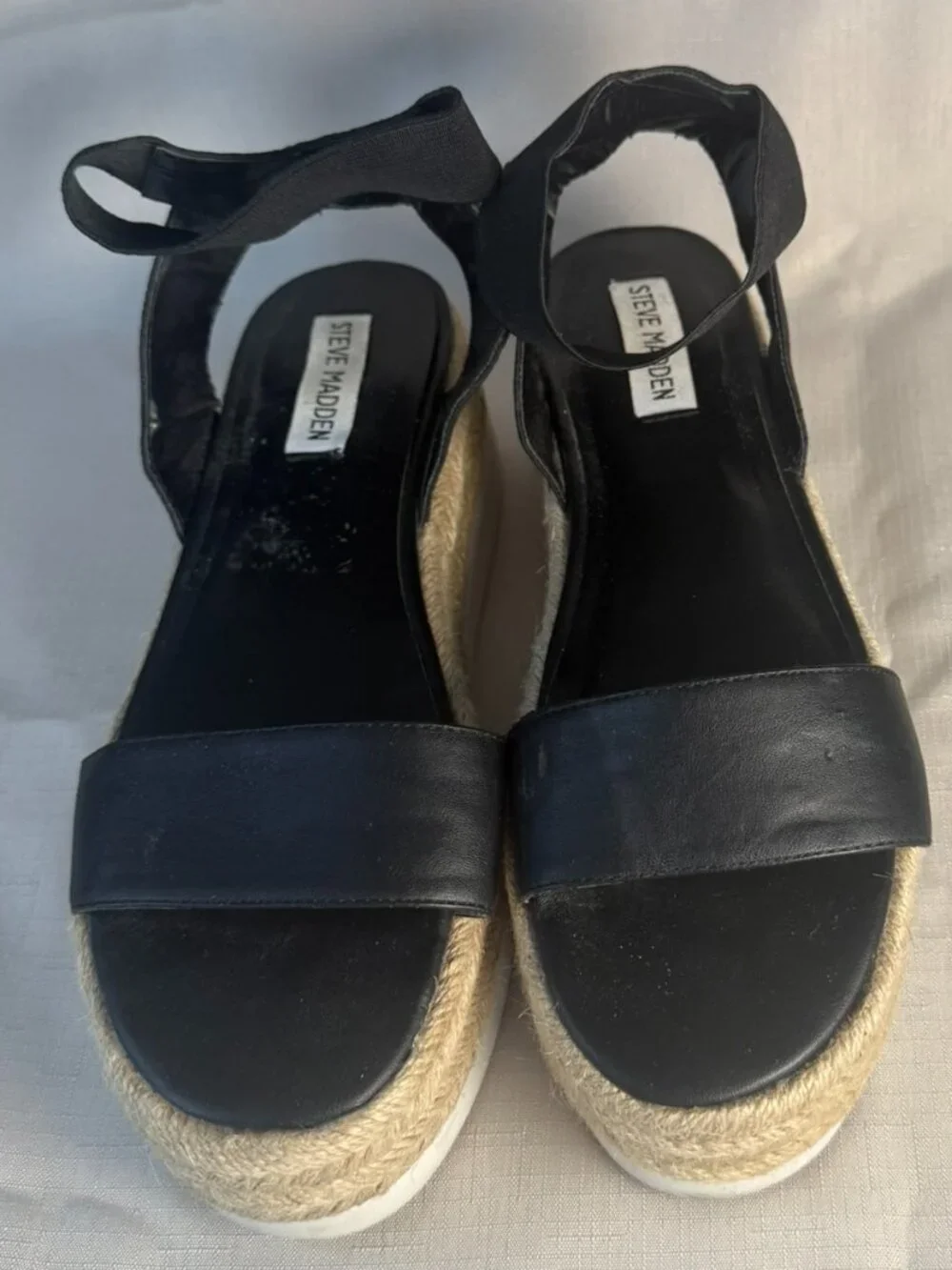 Steve Madden Kylee Black Espadrille Flatform Sandals Women's